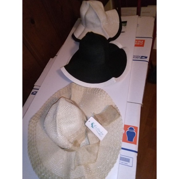 3 woman's wide brim summer sun hats.white,black,tan - Picture 2 of 16
